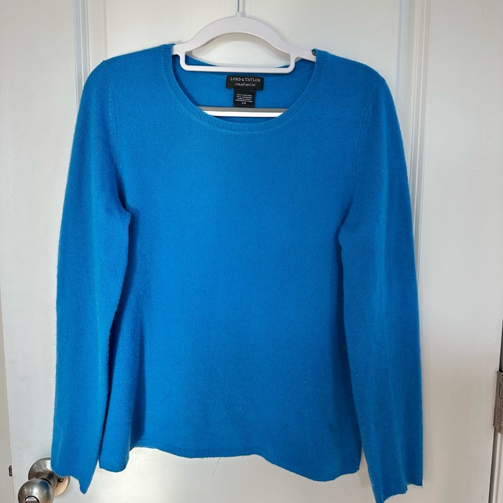Lord & Taylor 100% Cashmere Women's Blue Crew Neck Pullover Sweater Luxury Large